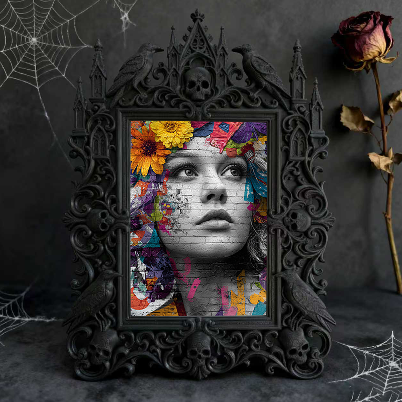 Distinctive Gothic Dark-style Photo Frame | Witchy Divination Tent Decor, Photo Ornament, Wall-mountable & Tabletop, Plastic Frame