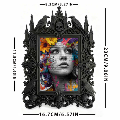 Distinctive Gothic Dark-style Photo Frame | Witchy Divination Tent Decor, Photo Ornament, Wall-mountable & Tabletop, Plastic Frame