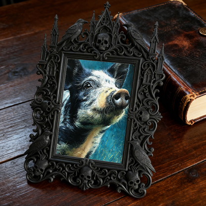 Gritty Gothic Dark-style Photo Frame | Dark Leather Craft Workshop Display, Photo Ornament, Wall/Table Dual-use, Wear-resistant Frame