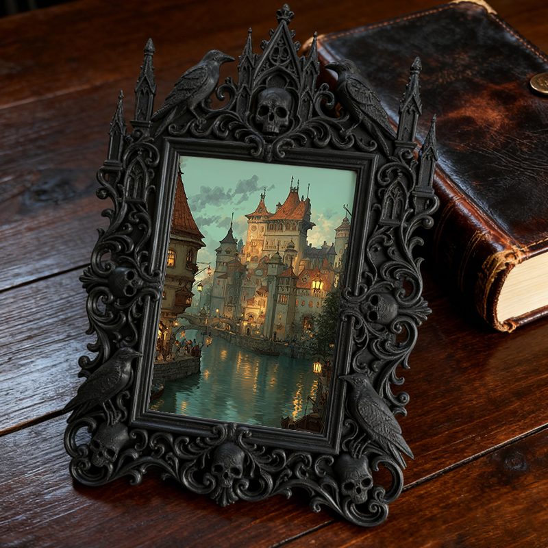 Classy Gothic Dark-style Photo Frame | Gothic Nail Salon Shelf Decor, Photo Ornament, Wall-mountable & Tabletop, Chic Slim Frame