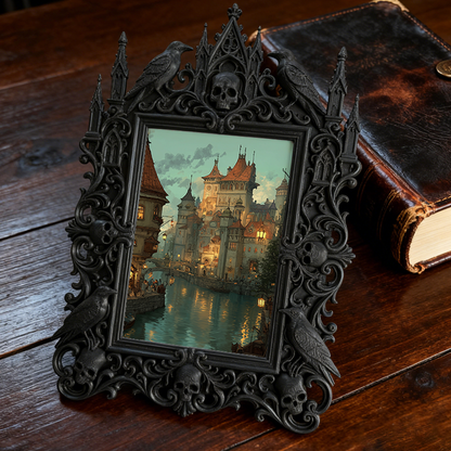 Classy Gothic Dark-style Photo Frame | Gothic Nail Salon Shelf Decor, Photo Ornament, Wall-mountable & Tabletop, Chic Slim Frame