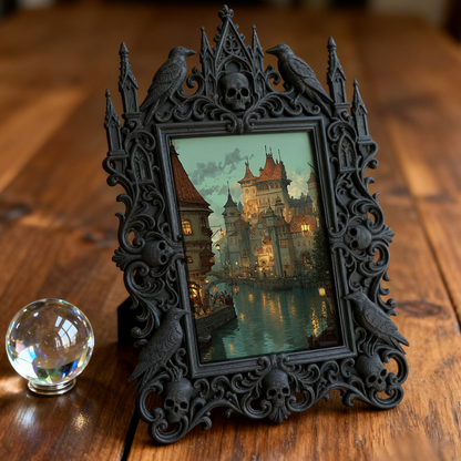 Classy Gothic Dark-style Photo Frame | Gothic Nail Salon Shelf Decor, Photo Ornament, Wall-mountable & Tabletop, Chic Slim Frame