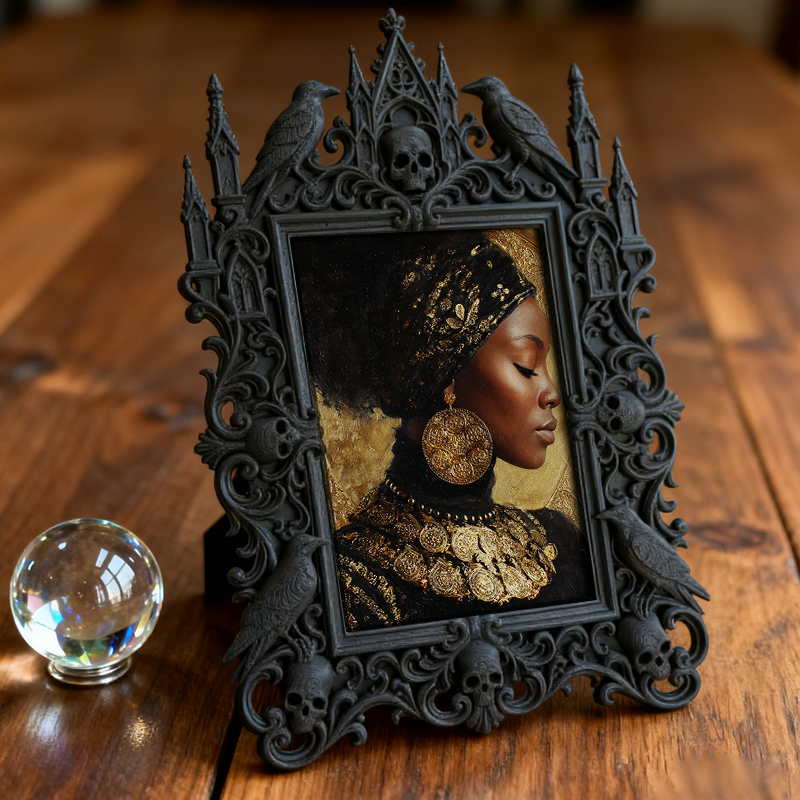 Distinctive Gothic Dark-style Photo Frame | Dark Themed Floral Tattoo Shop Decor, Photo Ornament, Wall/Table Dual-use, Eco-friendly Frame