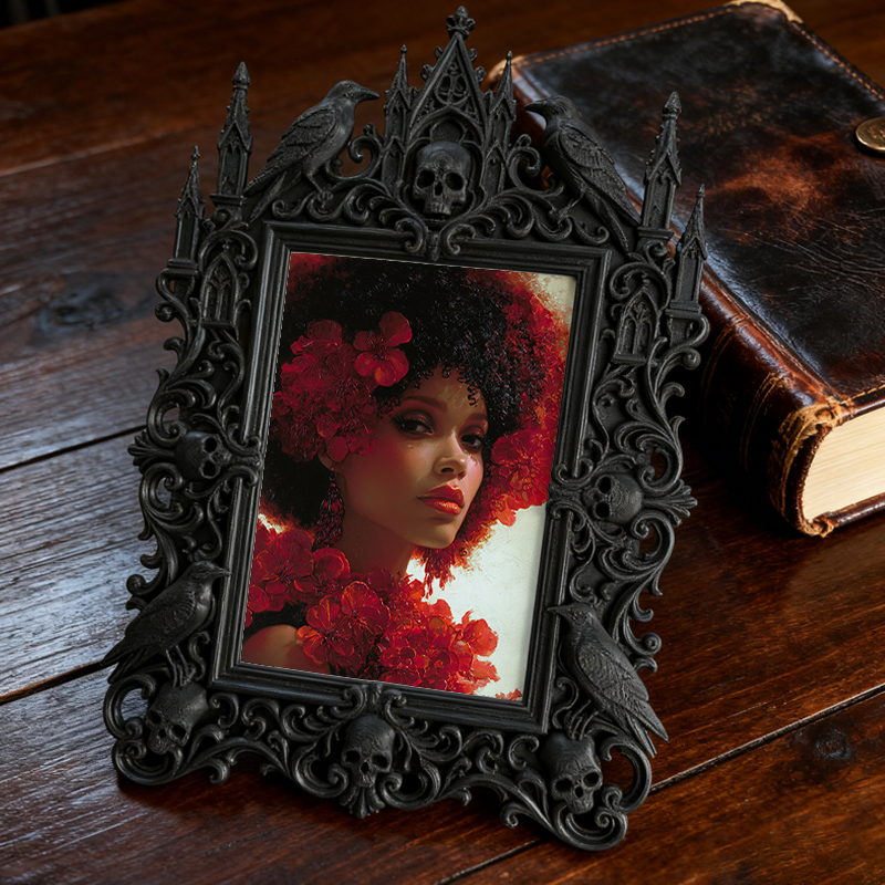 Gritty Gothic Dark-style Photo Frame | Punk Rock Band Practice Room Decor, Photo Ornament, Wall-mountable & Tabletop, Portable Frame