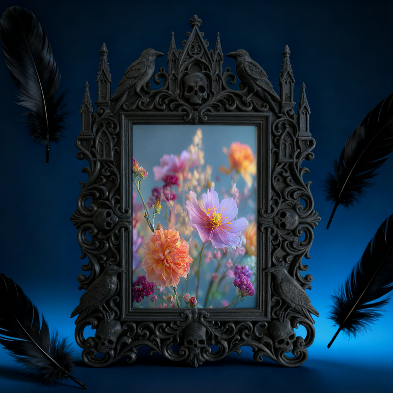 Daring Gothic Dark-style Photo Frame | Dark Calligraphy Scroll Shop Decor, Photo Ornament, Wall/Table Dual-use, Stain-resistant Frame