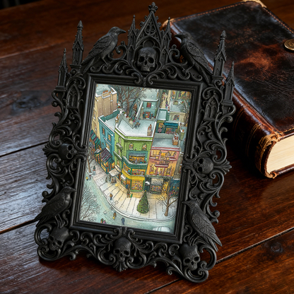 Distinctive Gothic Dark-style Photo Frame | Witchy Crystal Charging Nook Decor, Photo Ornament, Wall-mountable & Tabletop, Lightweight Frame