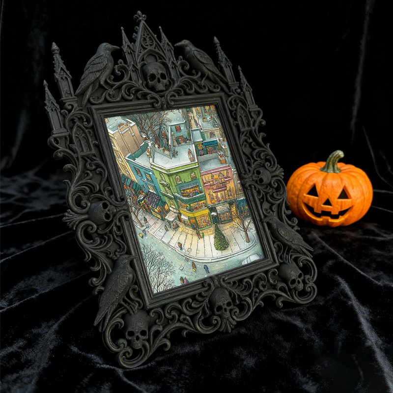 Distinctive Gothic Dark-style Photo Frame | Witchy Crystal Charging Nook Decor, Photo Ornament, Wall-mountable & Tabletop, Lightweight Frame