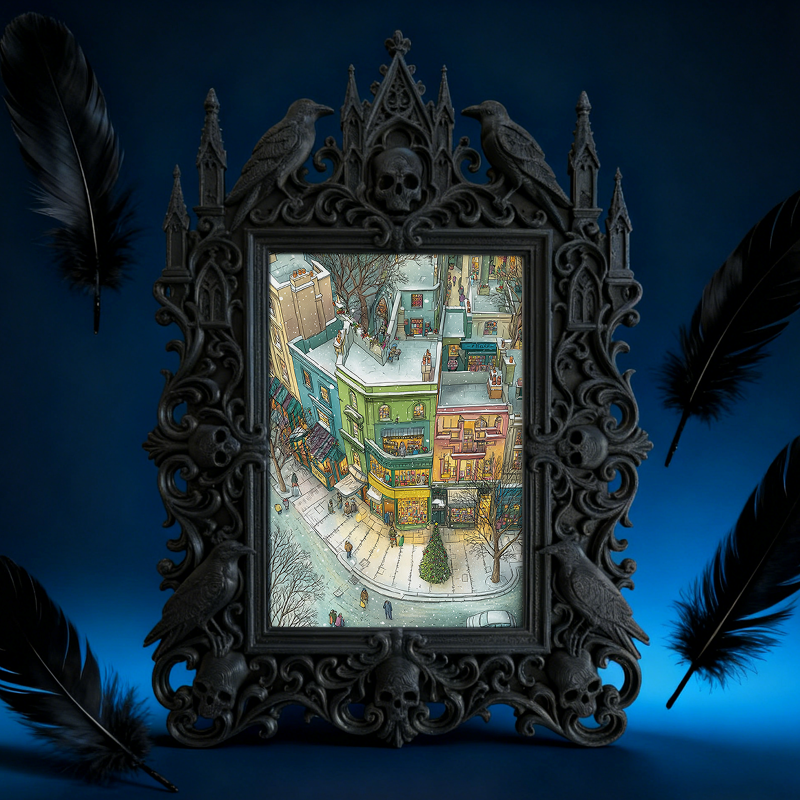 Distinctive Gothic Dark-style Photo Frame | Witchy Crystal Charging Nook Decor, Photo Ornament, Wall-mountable & Tabletop, Lightweight Frame