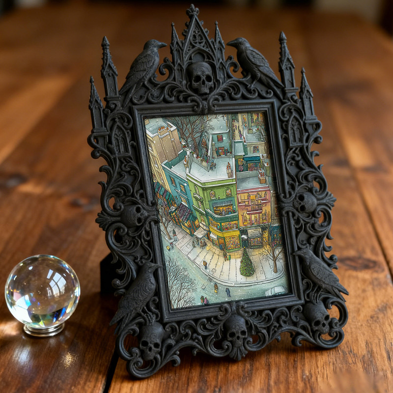 Distinctive Gothic Dark-style Photo Frame | Witchy Crystal Charging Nook Decor, Photo Ornament, Wall-mountable & Tabletop, Lightweight Frame