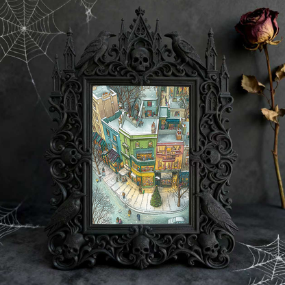 Distinctive Gothic Dark-style Photo Frame | Witchy Crystal Charging Nook Decor, Photo Ornament, Wall-mountable & Tabletop, Lightweight Frame