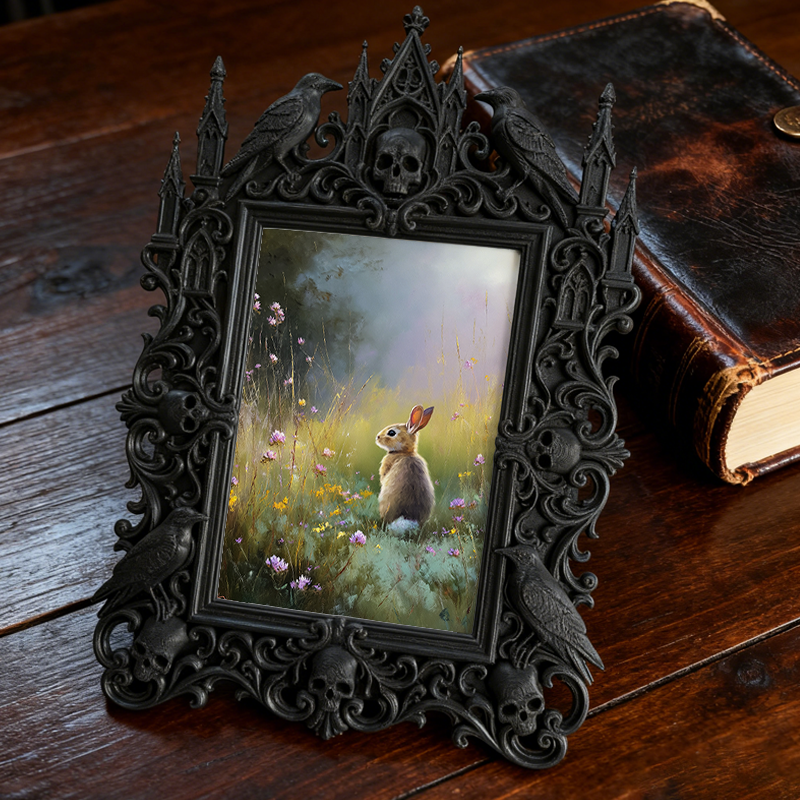 Classy Gothic Dark-style Photo Frame | Ghost-themed Hostel Room Decor, Photo Ornament, Wall/Table Dual-use, Cozy Frame