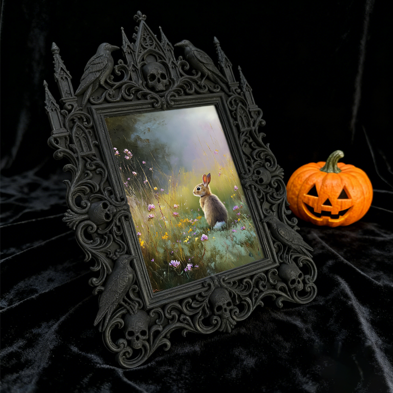 Classy Gothic Dark-style Photo Frame | Ghost-themed Hostel Room Decor, Photo Ornament, Wall/Table Dual-use, Cozy Frame