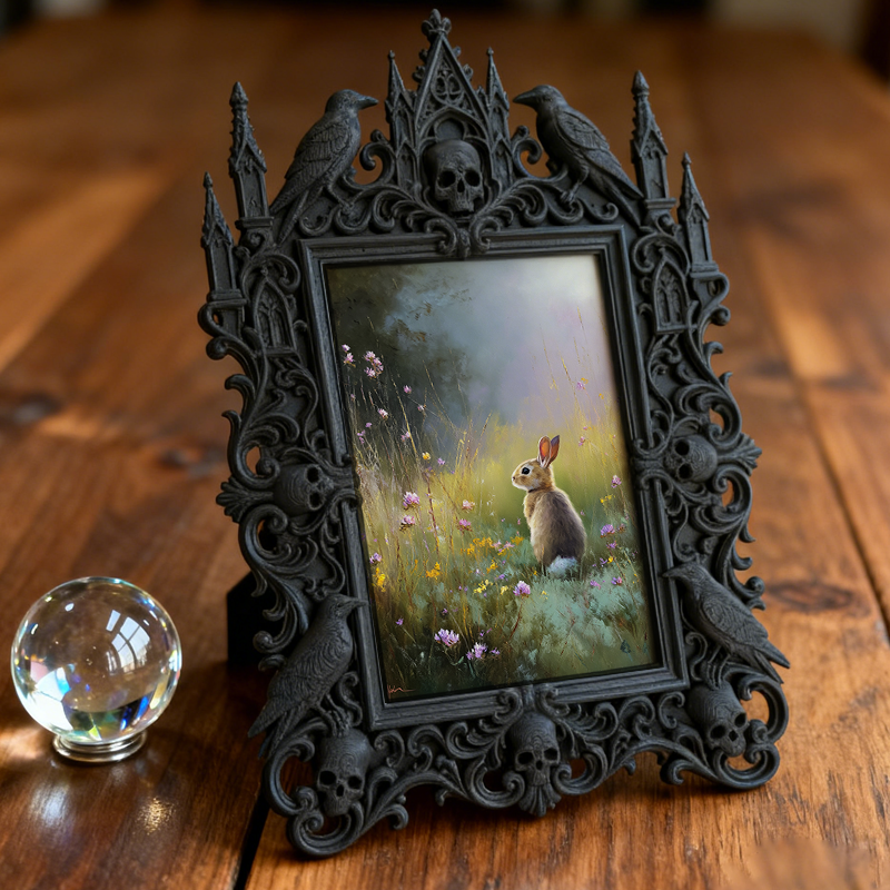 Classy Gothic Dark-style Photo Frame | Ghost-themed Hostel Room Decor, Photo Ornament, Wall/Table Dual-use, Cozy Frame