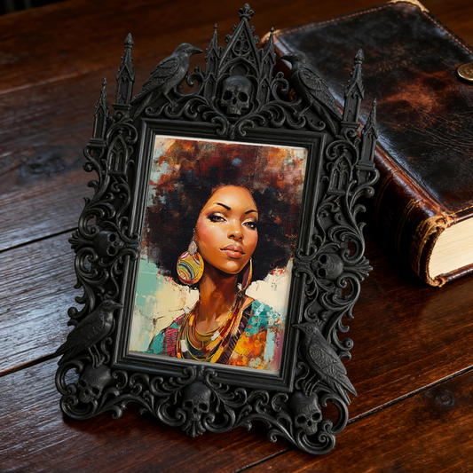 Distinctive Gothic Dark-style Photo Frame | Witchy Tarot Cloth Shop Decor, Photo Ornament, Wall-mountable & Tabletop, Frosted Frame