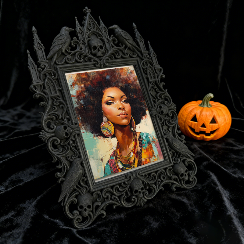 Distinctive Gothic Dark-style Photo Frame | Witchy Tarot Cloth Shop Decor, Photo Ornament, Wall-mountable & Tabletop, Frosted Frame