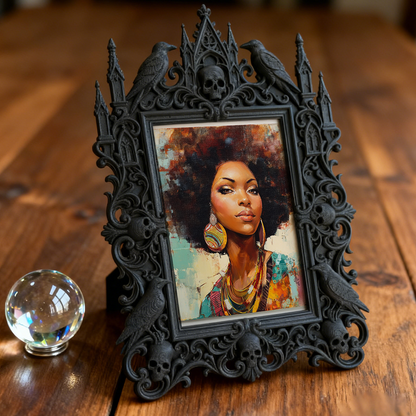 Distinctive Gothic Dark-style Photo Frame | Witchy Tarot Cloth Shop Decor, Photo Ornament, Wall-mountable & Tabletop, Frosted Frame