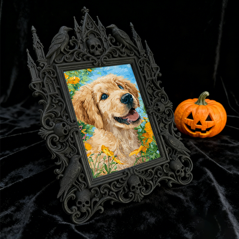 Daring Gothic Dark-style Photo Frame | Dark Dried Flower Wreath Shop Decor, Photo Ornament, Wall-mountable & Tabletop, Natural Frame