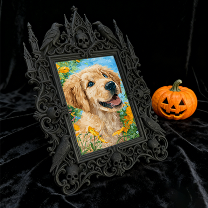 Daring Gothic Dark-style Photo Frame | Dark Dried Flower Wreath Shop Decor, Photo Ornament, Wall-mountable & Tabletop, Natural Frame