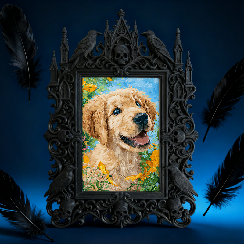 Daring Gothic Dark-style Photo Frame | Dark Dried Flower Wreath Shop Decor, Photo Ornament, Wall-mountable & Tabletop, Natural Frame