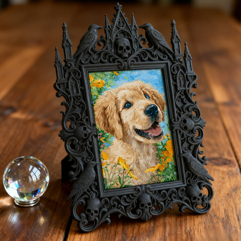 Daring Gothic Dark-style Photo Frame | Dark Dried Flower Wreath Shop Decor, Photo Ornament, Wall-mountable & Tabletop, Natural Frame
