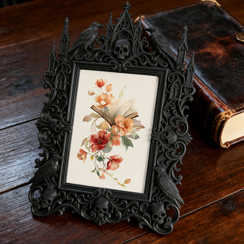Distinctive Gothic Dark-style Photo Frame | Witchy Spell Book Binding Shop Decor, Photo Ornament, Dual-use Display, Sturdy Frame