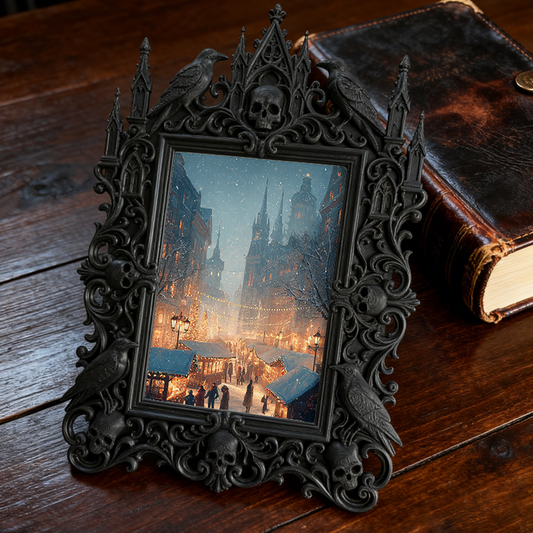 Limited-edition Gothic Dark-style Photo Frame | Dark Fantasy Leather Journal Shop Decor, Photo Ornament, Wall-mountable & Tabletop, Vintage 