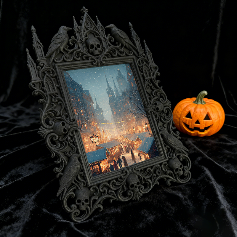 Limited-edition Gothic Dark-style Photo Frame | Dark Fantasy Leather Journal Shop Decor, Photo Ornament, Wall-mountable & Tabletop, Vintage 