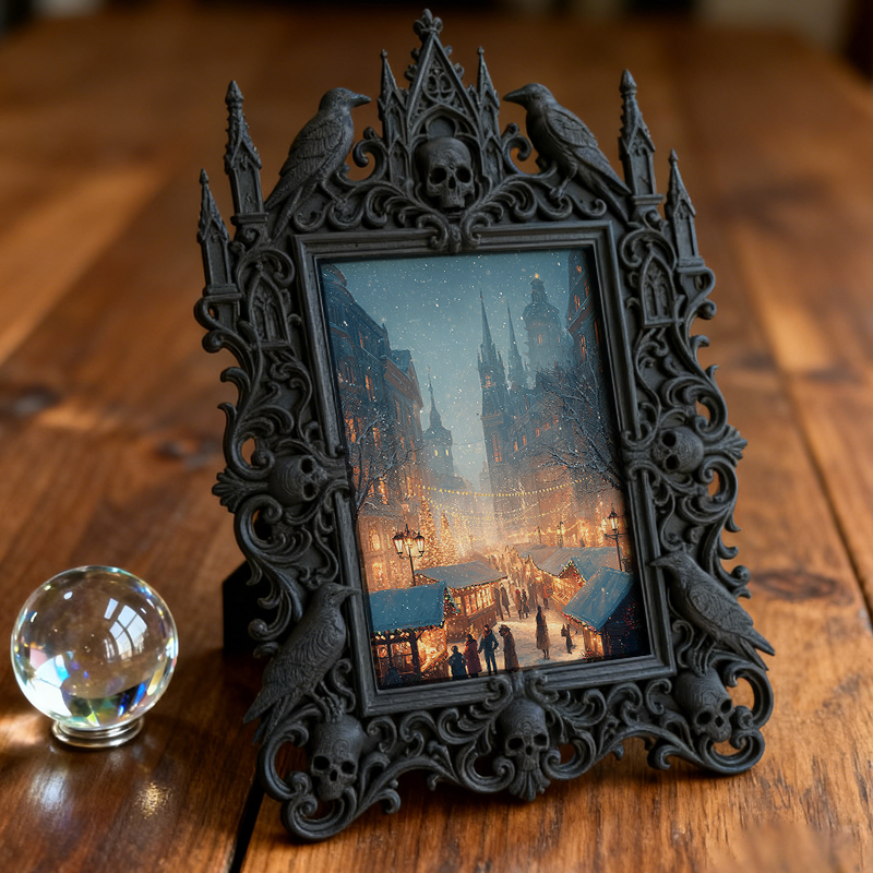 Limited-edition Gothic Dark-style Photo Frame | Dark Fantasy Leather Journal Shop Decor, Photo Ornament, Wall-mountable & Tabletop, Vintage 