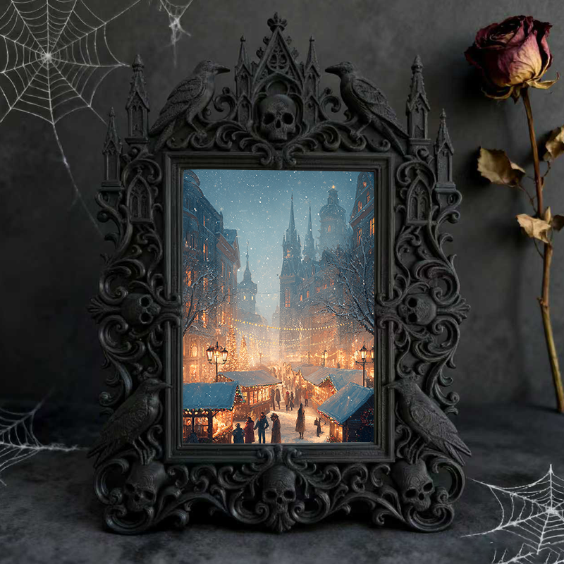 Limited-edition Gothic Dark-style Photo Frame | Dark Fantasy Leather Journal Shop Decor, Photo Ornament, Wall-mountable & Tabletop, Vintage 