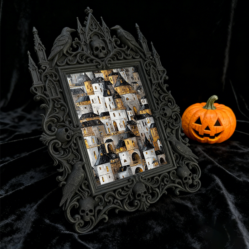 Distinctive Gothic Dark-style Photo Frame | Witchy Lunar Phase Art Shop Decor, Photo Ornament, Wall-mountable & Tabletop, Celestial Frame
