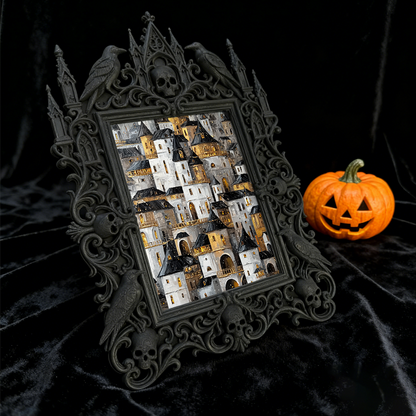 Distinctive Gothic Dark-style Photo Frame | Witchy Lunar Phase Art Shop Decor, Photo Ornament, Wall-mountable & Tabletop, Celestial Frame