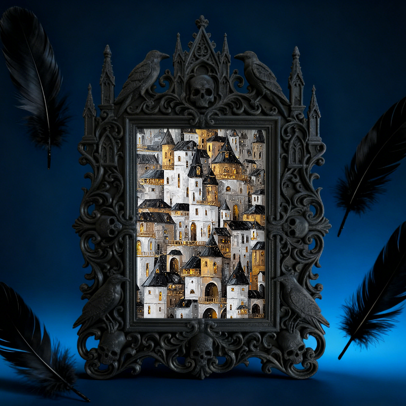 Distinctive Gothic Dark-style Photo Frame | Witchy Lunar Phase Art Shop Decor, Photo Ornament, Wall-mountable & Tabletop, Celestial Frame