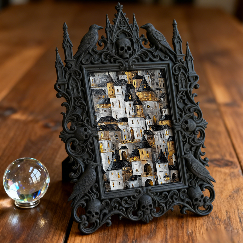 Distinctive Gothic Dark-style Photo Frame | Witchy Lunar Phase Art Shop Decor, Photo Ornament, Wall-mountable & Tabletop, Celestial Frame