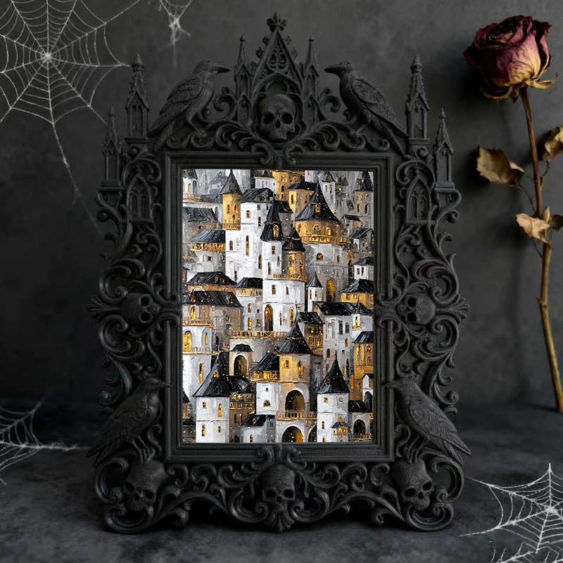 Distinctive Gothic Dark-style Photo Frame | Witchy Lunar Phase Art Shop Decor, Photo Ornament, Wall-mountable & Tabletop, Celestial Frame