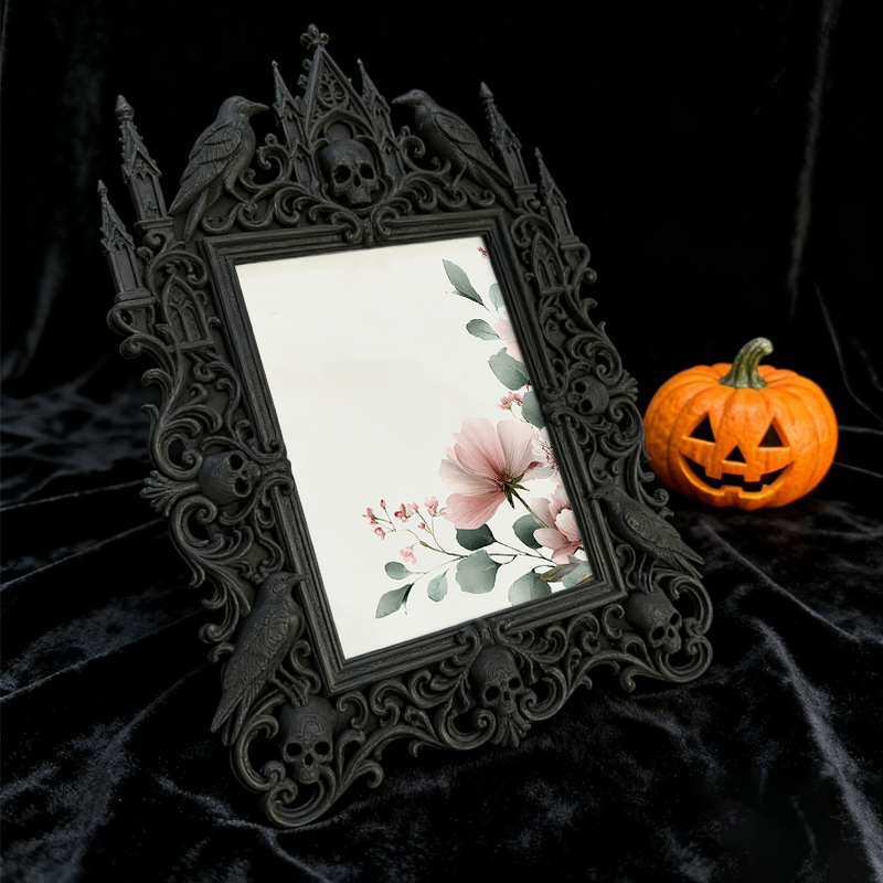 Distinctive Gothic Dark-style Photo Frame | Witchy Crystal Skull Shop Decor, Photo Ornament, Dual-use Display, Sparkly Frame