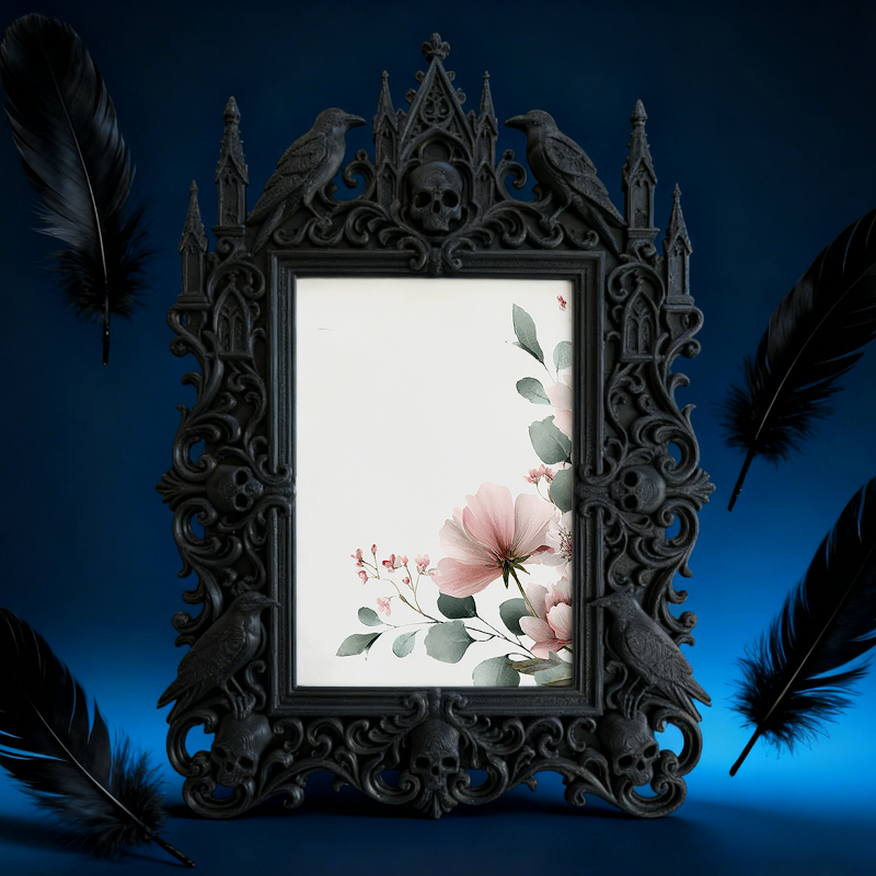 Distinctive Gothic Dark-style Photo Frame | Witchy Crystal Skull Shop Decor, Photo Ornament, Dual-use Display, Sparkly Frame