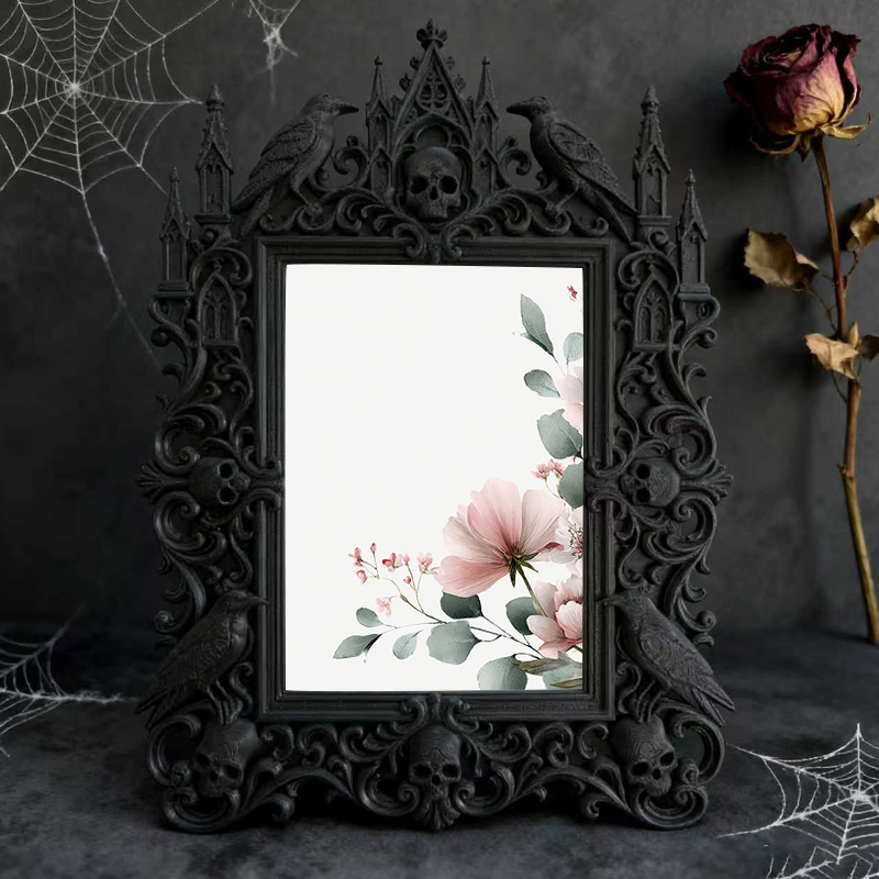 Distinctive Gothic Dark-style Photo Frame | Witchy Crystal Skull Shop Decor, Photo Ornament, Dual-use Display, Sparkly Frame