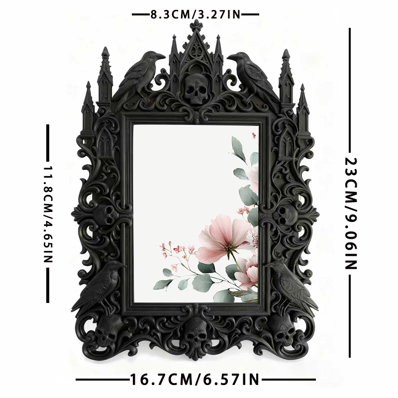 Distinctive Gothic Dark-style Photo Frame | Witchy Crystal Skull Shop Decor, Photo Ornament, Dual-use Display, Sparkly Frame