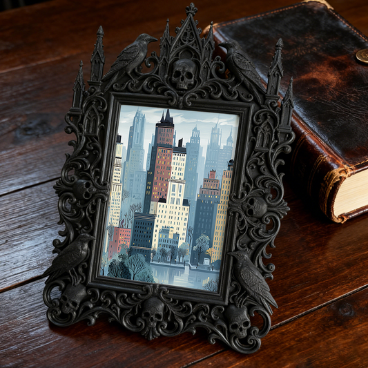 Gritty Gothic Dark-style Photo Frame | Gothic Vintage Brooch Repair Shop Decor, Photo Ornament, Wall-mountable & Tabletop, Luxe Frame
