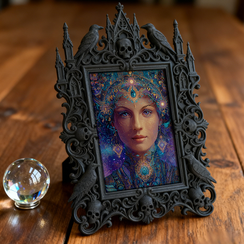 Collector’s Gothic Dark-style Photo Frame | Werewolf-themed Hunting Gear Shop Decor, Photo Ornament, Wall-mountable & Tabletop, Rustic Frame