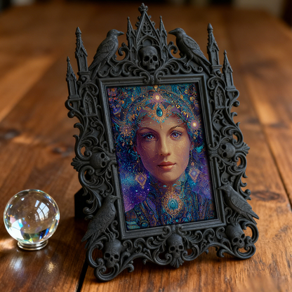 Collector’s Gothic Dark-style Photo Frame | Werewolf-themed Hunting Gear Shop Decor, Photo Ornament, Wall-mountable & Tabletop, Rustic Frame