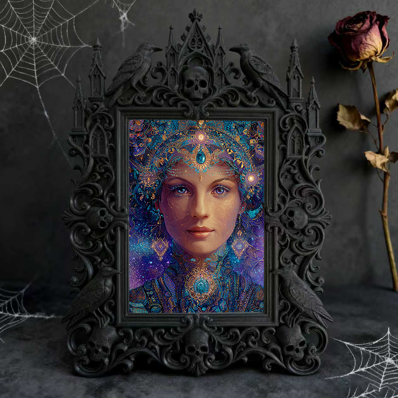 Collector’s Gothic Dark-style Photo Frame | Werewolf-themed Hunting Gear Shop Decor, Photo Ornament, Wall-mountable & Tabletop, Rustic Frame