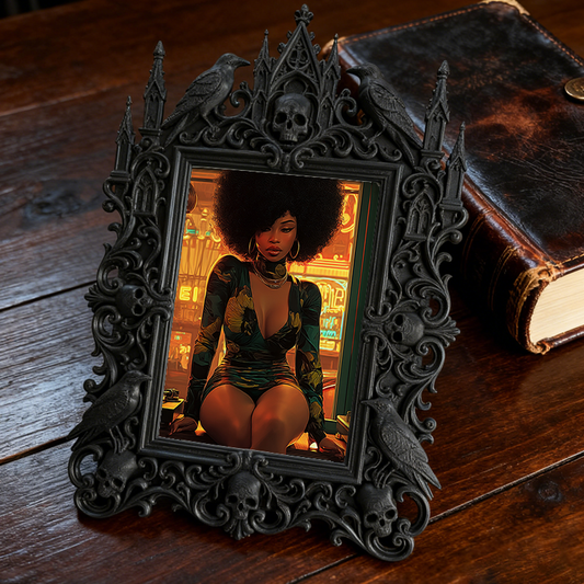 Artisanal Gothic Dark-style Photo Frame | Witchy Crystal Pendulum Shop Decor, Photo Ornament, Wall-mountable & Tabletop, Lightweight Frame