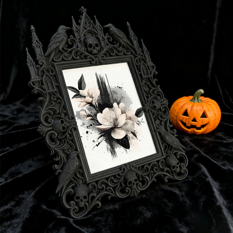Sophisticated Gothic Dark-style Photo Frame | Horror Themed Book Club Meeting Decor, Photo Ornament, Wall-mountable & Tabletop, Reusable Fra