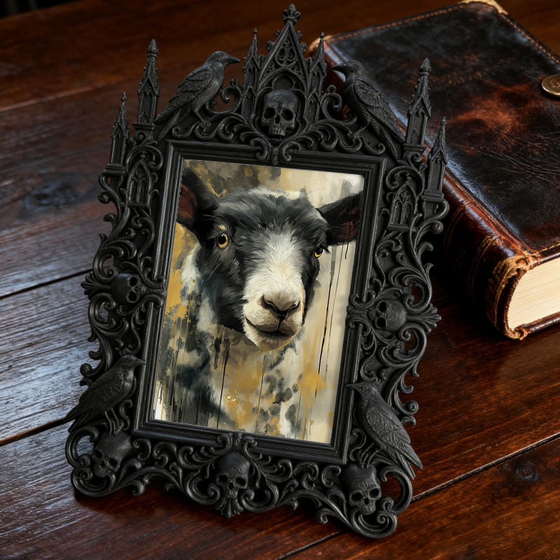 Edgy Gothic Dark-style Photo Frame | Dark Academia Quill Pen Shop Decor, Photo Ornament, Wall-mountable & Tabletop, Minimalist Frame