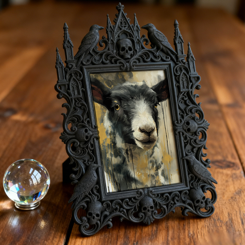 Edgy Gothic Dark-style Photo Frame | Dark Academia Quill Pen Shop Decor, Photo Ornament, Wall-mountable & Tabletop, Minimalist Frame
