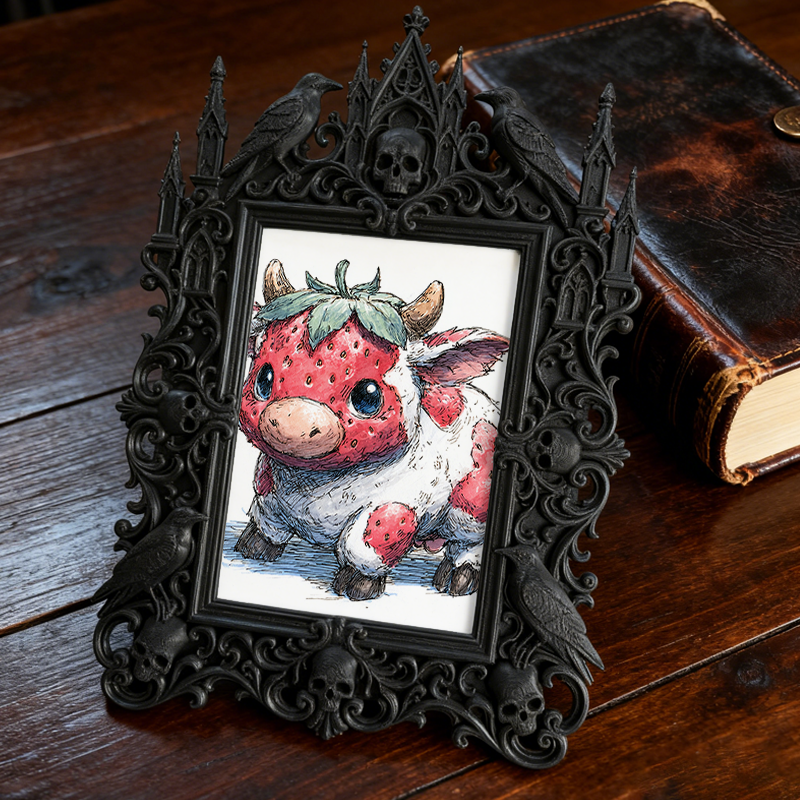 Sophisticated Gothic Dark-style Photo Frame | Ghost-themed Bed & Breakfast Lobby Decor, Photo Ornament, Wall/Table Dual-use, Cozy Frame