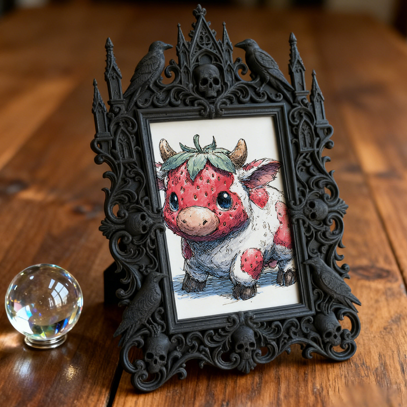 Sophisticated Gothic Dark-style Photo Frame | Ghost-themed Bed & Breakfast Lobby Decor, Photo Ornament, Wall/Table Dual-use, Cozy Frame