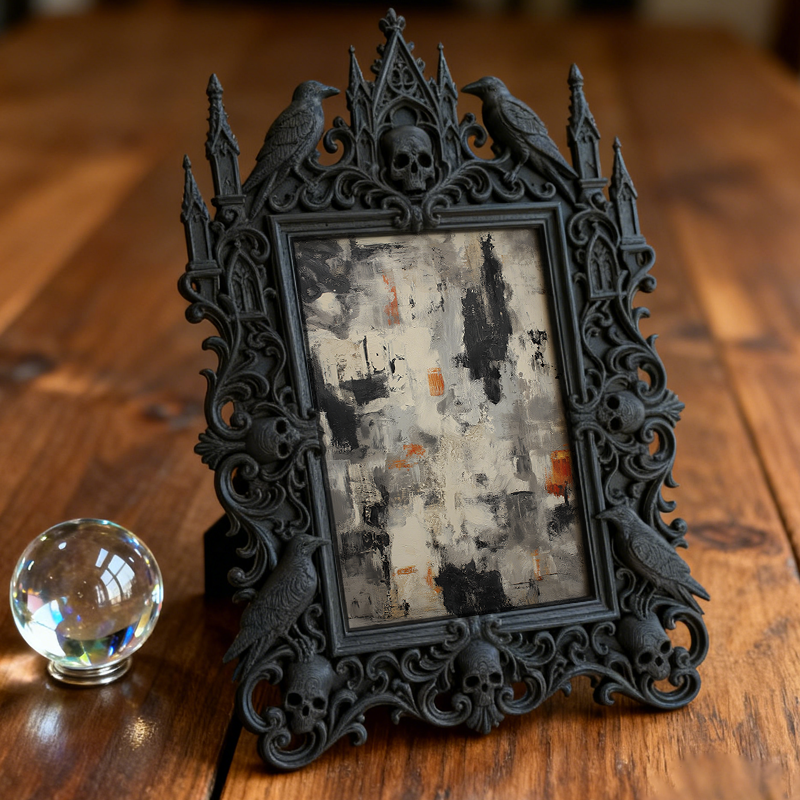 Collector’s Gothic Dark-style Photo Frame | Dark Fantasy Dice Collection Shop Decor, Photo Ornament, Wall-mountable & Tabletop, Collectible 