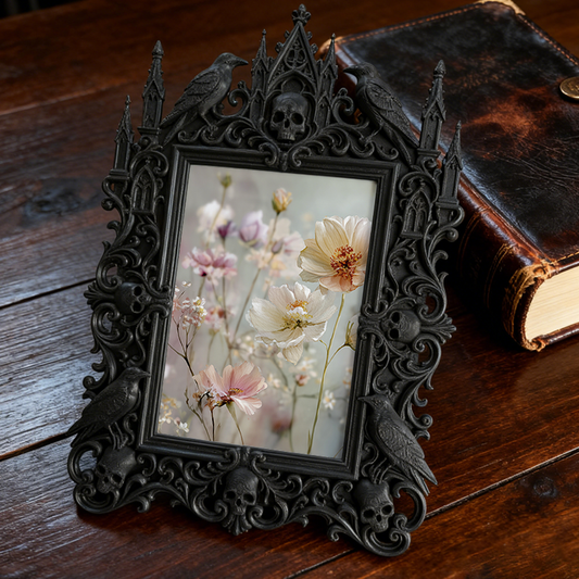 Artisanal Gothic Dark-style Photo Frame | Witchy Tarot Bag Craft Shop Decor, Photo Ornament, Wall-mountable & Tabletop, Frosted Frame